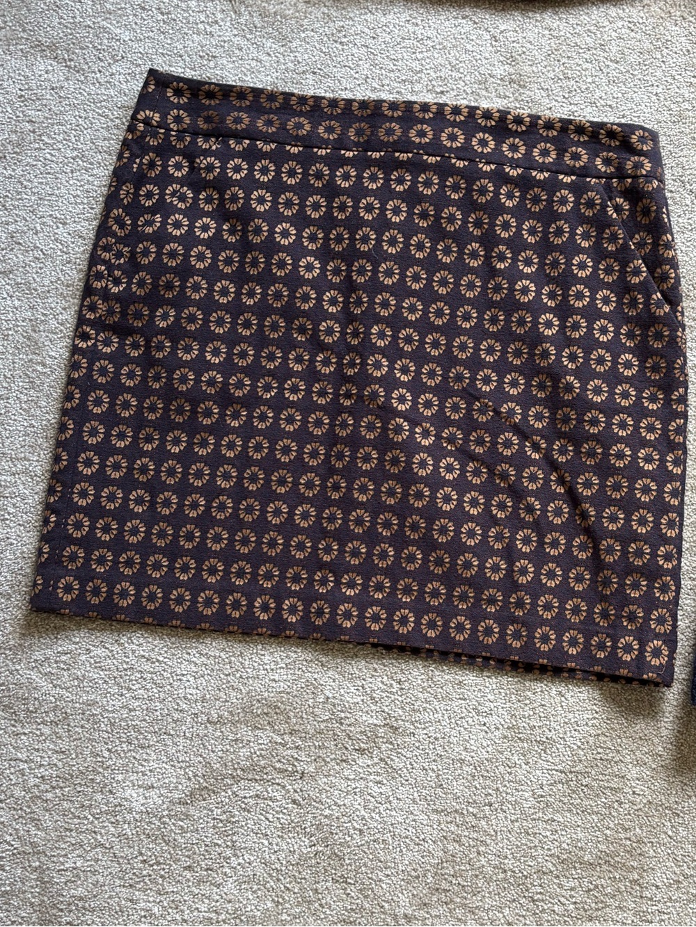 LOFT Brown Mini Skirt with Tan Floral Medallion Print